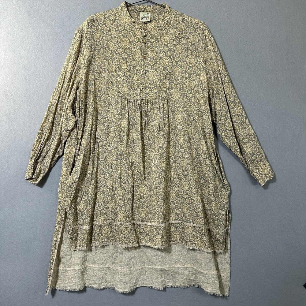 Jaded Gypsy Long Sleeve Oversized Tunic O/S High Low Hem Frayed Edges Pockets